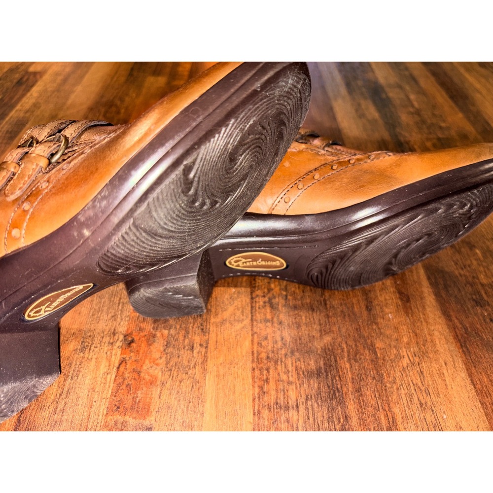 Earth Origins Carma 5 Tan Leather Wingtip Buckle Strap Block Heel Shooties 7M - Picture 7 of 8